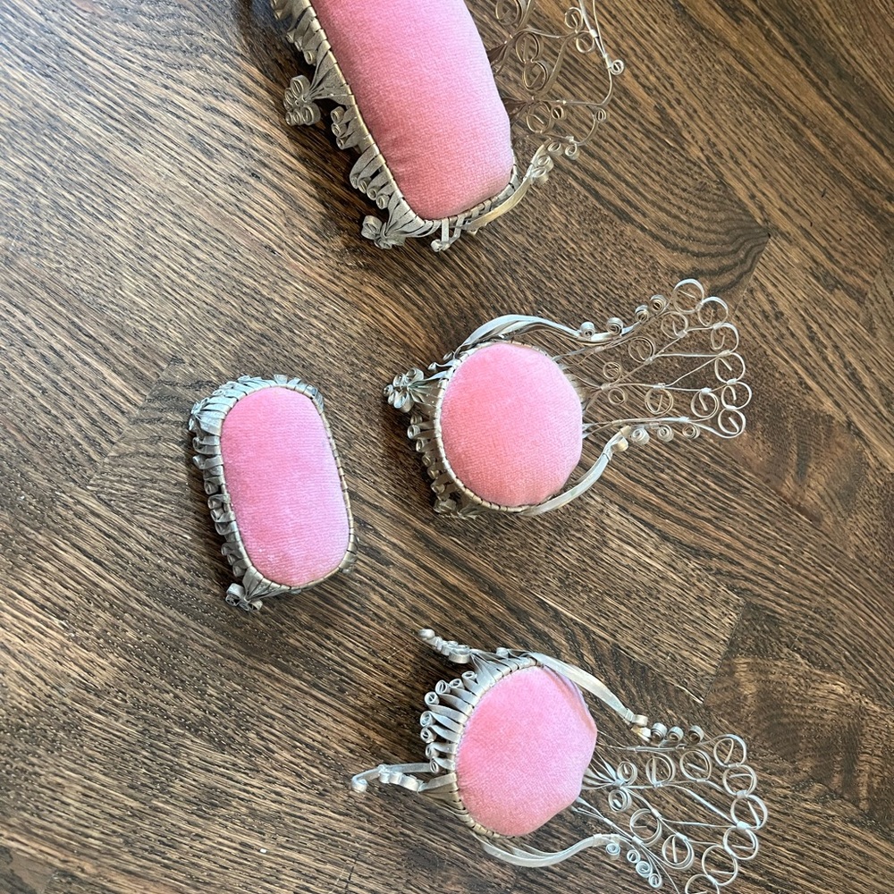 Vintage set of dollhouse furniture pink velvet